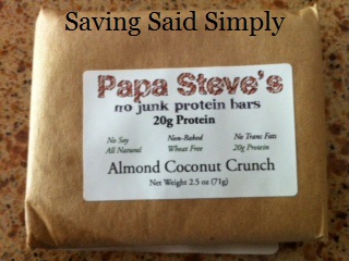 Papa Steve's almond coconut crunch bar in package