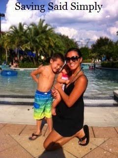 Mom with 2 kids in front of Holiday Inn Orange Lake pool