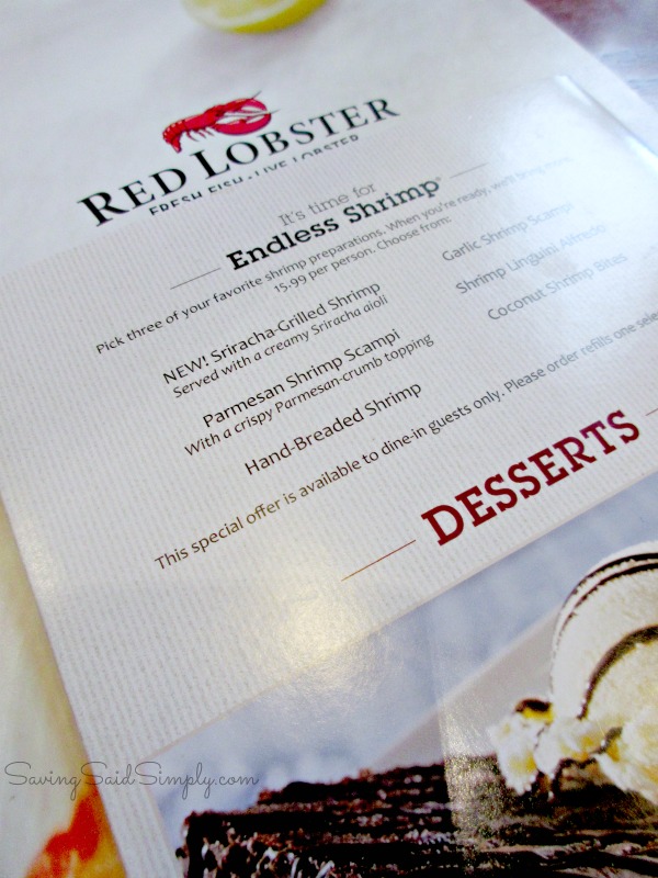 Red lobster endless shrimp menu