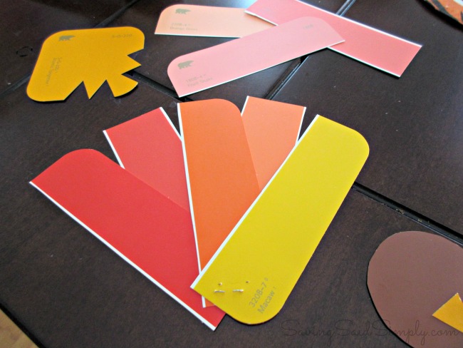 Easy Thanksgiving kids craft paint chip turkey Thanksgiving craft tutorial