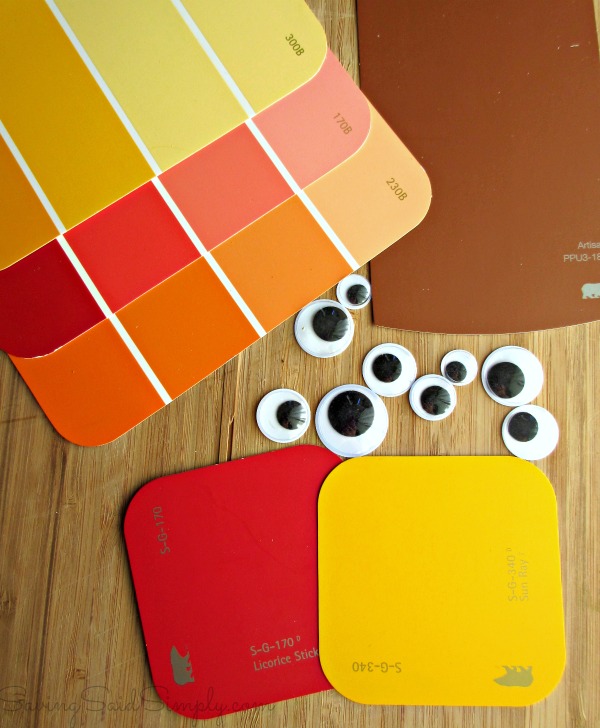 Easy Thanksgiving kids craft paint chip turkey Turkey craft supplies