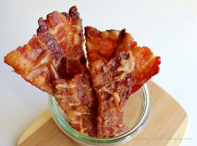 Easy candied bacon recipe with peanut butter drizzle Candied bacon recipe