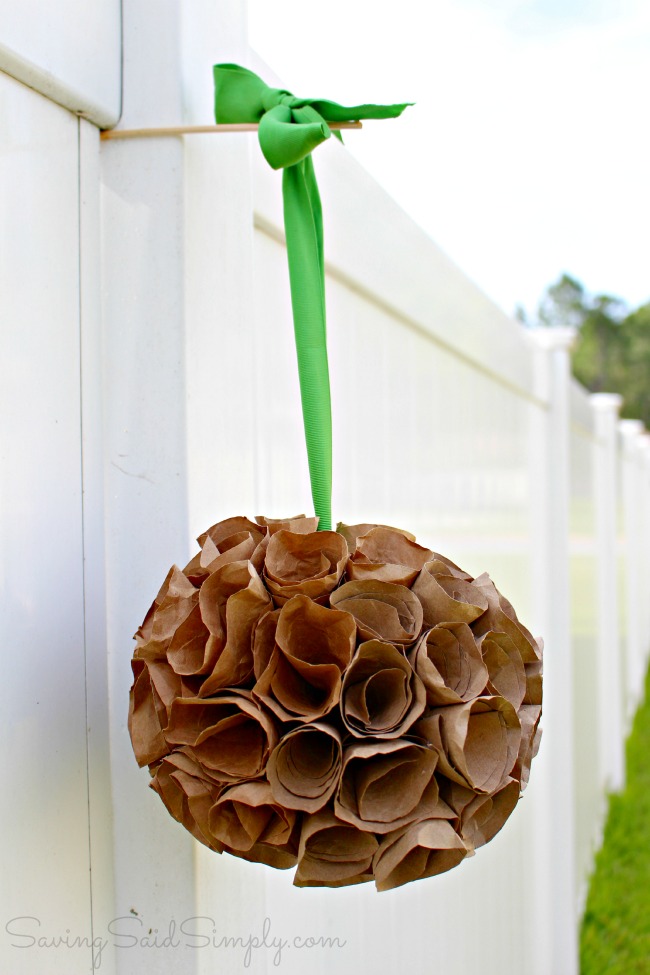 DIY paper bag hanging flower topiary