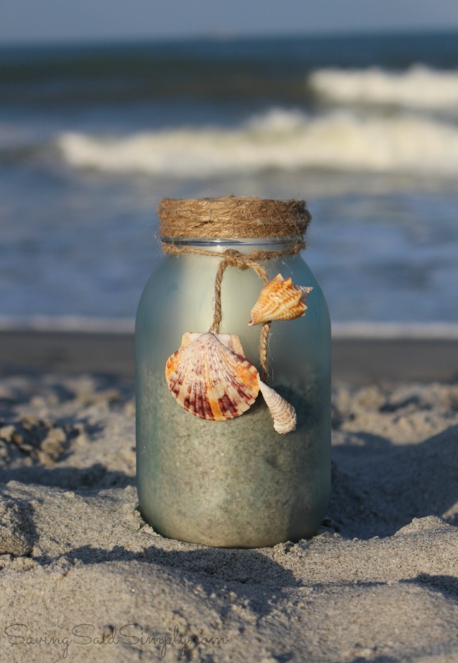 DIY sea glass candle holder DIY Sea Glass Candle Holder + Sunset Beach Date Idea | Create your own DIY painted sea glass candle holder & the perfect sunset beach date kit this summer #Craft #DIY #SummerDIY