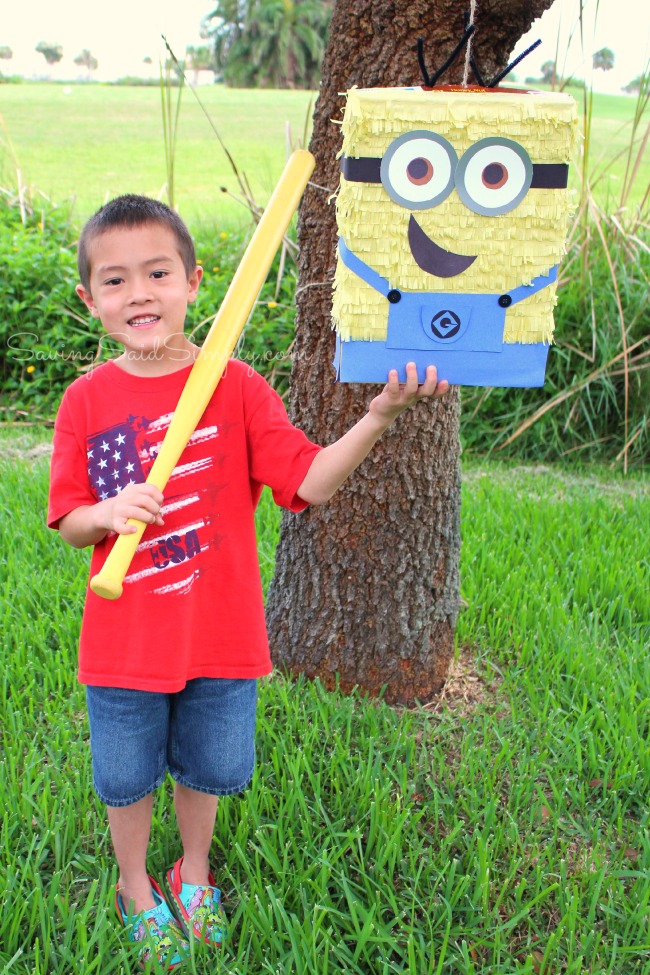 Minion party ideas DIY Minion Pinata | Great ready for the new Minions Movie with this easy DIY Minions Pinata! Frugal Despicable Me party idea for the kids #PartyPlanning #Minions #KidsParty