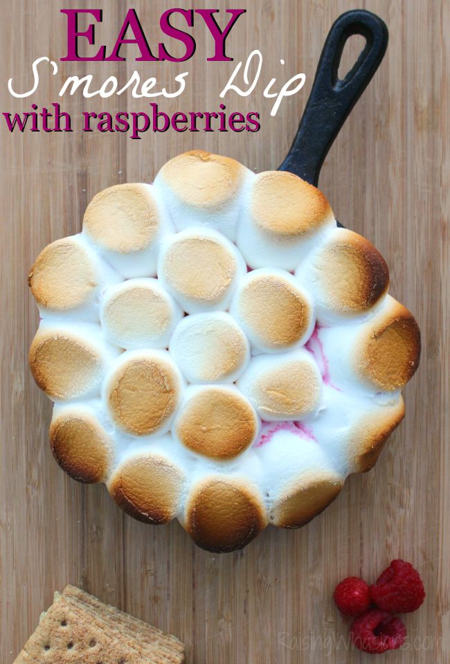 Easy Smores Dip Recipe with Raspberries | Make this delicious s'mores inspired dessert in minutes! Chocolate, marshmallow & graham crackers for dipping! #Dessert #Recipe #SummerRecipe 