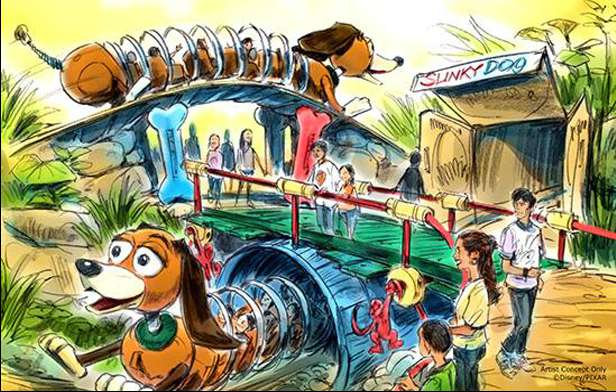 Toy story land, star wars land, avatar land at Disney world Slinky dog family coaster Disney world