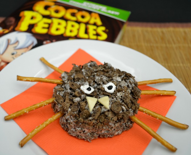 Spider crispy treats recipe with cocoa pebbles Cocoa pebbles spiders