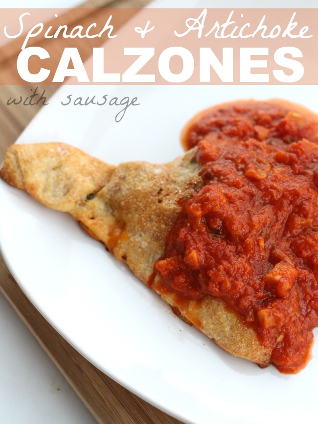 Spinach and Artichoke Calzones with Sausage Recipe | make this unique twist on an Italian pizza classic! These homemade calzones are delicious and easy #Recipe #Calzone #EasyRecipe