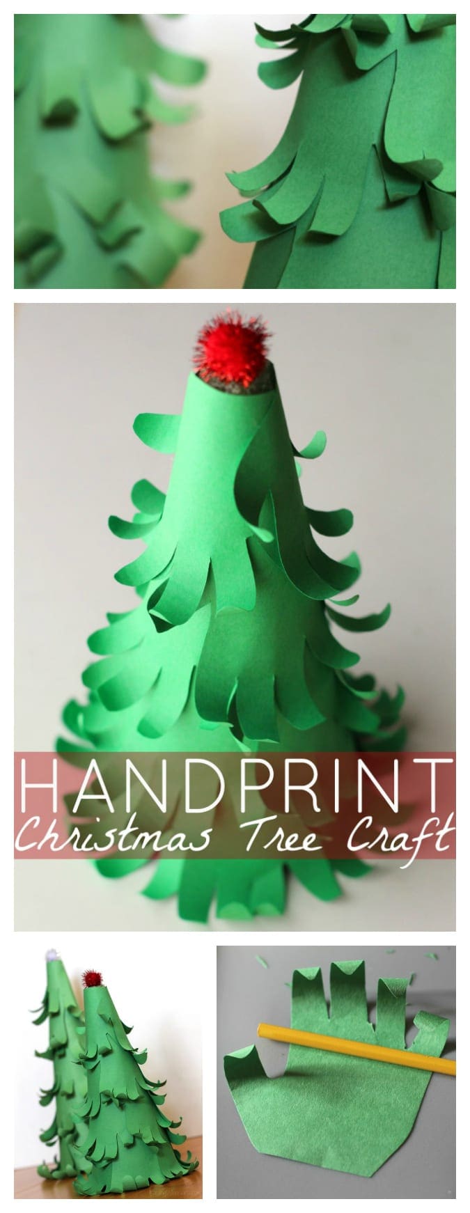 Easy 3D Handprint Christmas Tree Craft | Make a unique and adorable holiday keepsake with this handprint inspired easy Christmas craft for your kids - #Christmas #Craft #DIY #KidsCraft