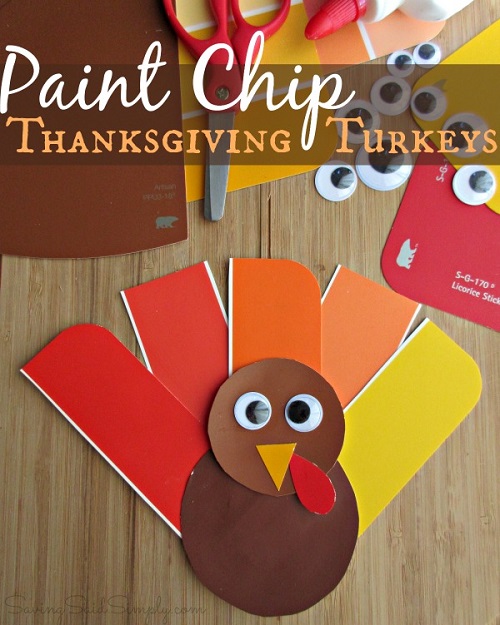 Mayflower craft for kids using k cups Thanksgiving turkey craft paint chip