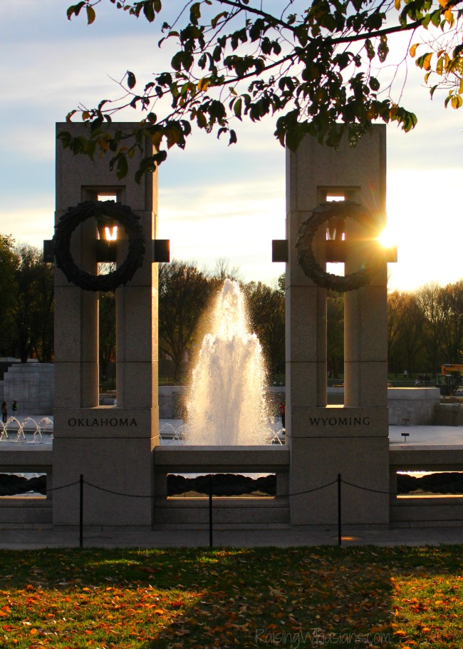 WWII memorial sunset