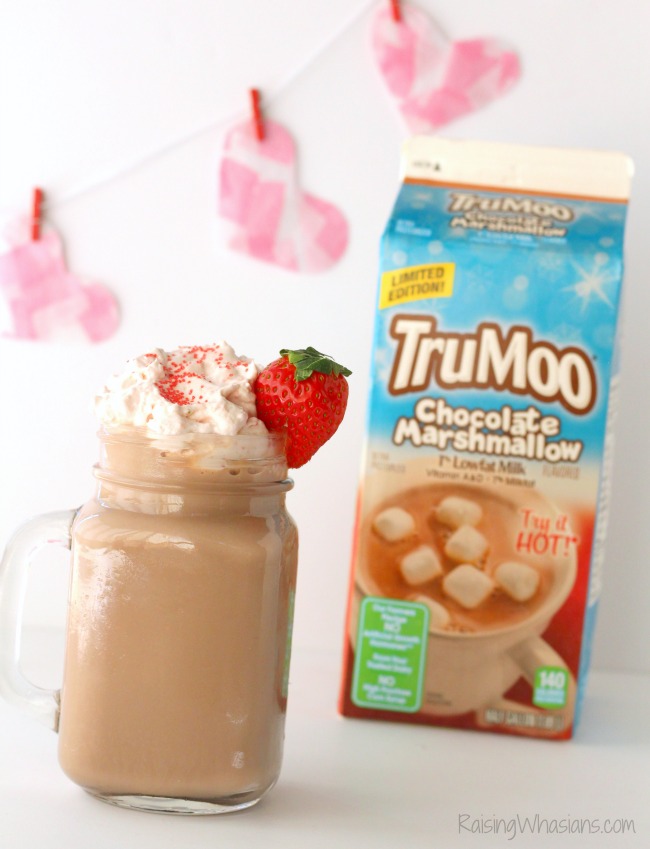 Enjoy a perfect date night in with this Easy Strawberry Whipped Cream + Valentine's Day Hot Cocoa Recipe. Easy hot chocolate recipe! #DrinkRecipe #Recipe 