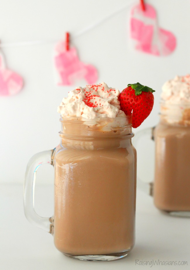 Valentines day hot cocoa Enjoy a perfect date night in with this Easy Strawberry Whipped Cream + Valentine's Day Hot Cocoa Recipe. Easy hot chocolate recipe! #DrinkRecipe #Recipe 