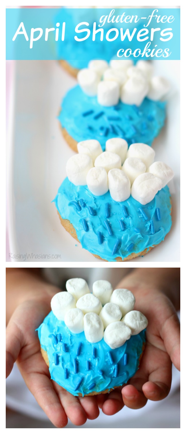 Gluten free cookies for kids pinterest Gluten Free April Showers Cookies Recipe | Celebrate a rainy day with these adorable and easy to make gluten free sugar cookies! FUN hands on kids activity #GlutenFree #Recipe #Dessert
