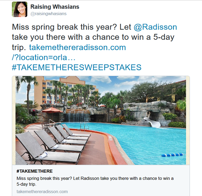 #TakeMeThere sweepstakes entry