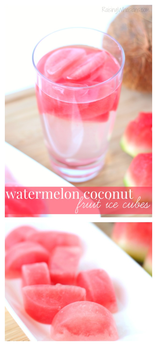 Watermelon Coconut Fruit Ice Cubes | My healthy secret to drinking more water! Easy to make fruit infused ice cubes. Perfect healthy drink idea #Recipe #SummerRecipe