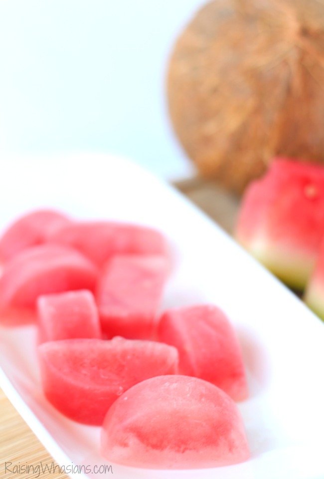 Watermelon Coconut Fruit Ice Cubes | My healthy secret to drinking more water! Easy to make fruit infused ice cubes. Perfect healthy drink idea #Recipe #SummerRecipe