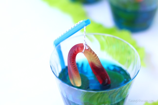 Fishing pole dessert Gone Fishing Party Jello Dessert | Make this cute and easy dessert Jell-O cups for your next fishing themed party, complete with DIY fishing pole #PartyPlanning #Recipe