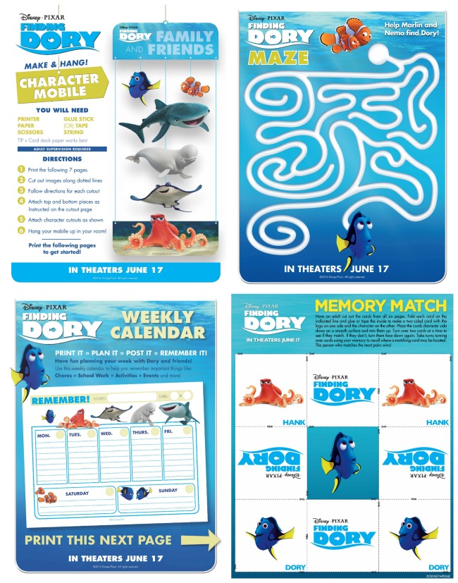 Free finding Dory printables for kids