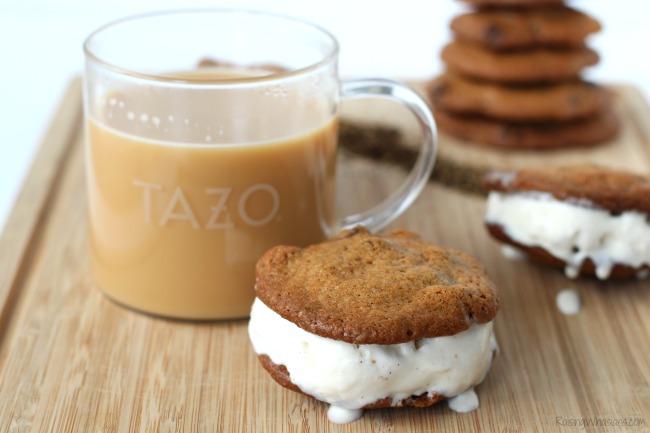 Chai Chocolate Chip Cookie Ice Cream Sandwiches | Pair this Chai Chocolate Cookie Recipe with new TAZO® Chai Latte K-Cup® pods review for summer #Recipe #Dessert #DessertRecipe