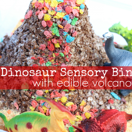 Dinosaur sensory bin with edible volcano pinterest