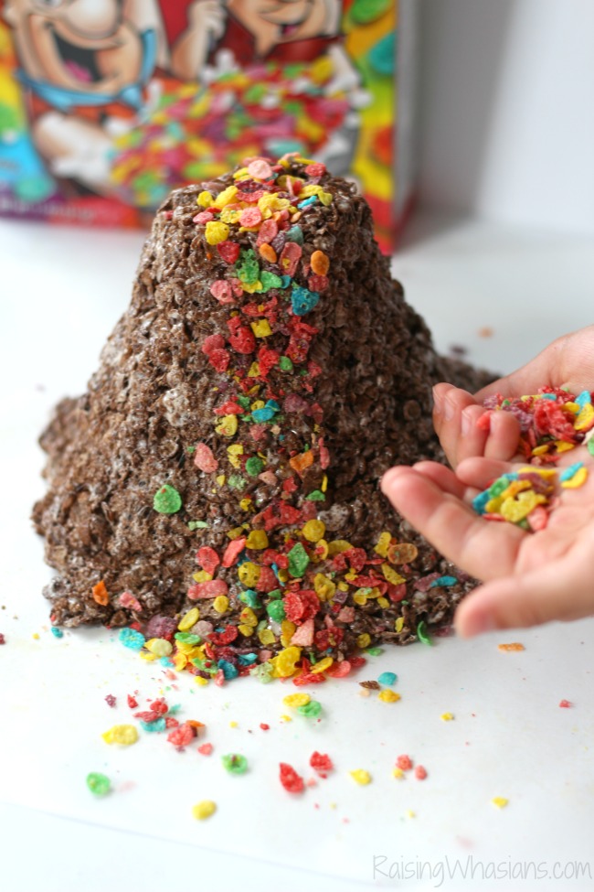Dinosaur Sensory Bin with Edible Volcano Raising Whasians