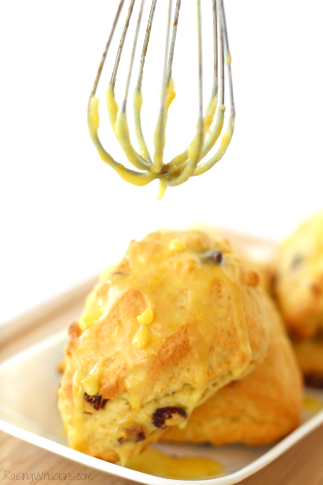 Easy Cranberry Scones with Simply Orange Glaze | Make this easy scone recipe with orange zest & cranberries - topped with sweet Simply Orange Low Acid Glaze #Recipe #Breakfast #Dessert 