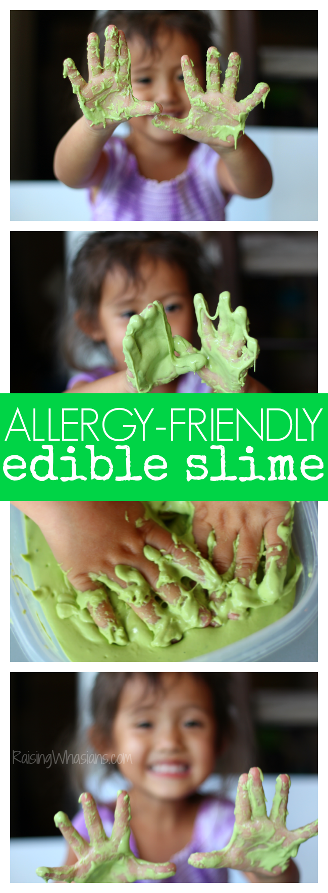 Allergy-Friendly Edible Slime for Toddlers | Only 3 everyday home ingredients are needed for a fun kids activity - perfect DIY slime for kids with allergies Easy slime recipe that works for toddlers. This non-toxic slime is a borax free slime recipe you don't want to miss. #SlimeRecipe #DIY #STEM #Preschool #Slime