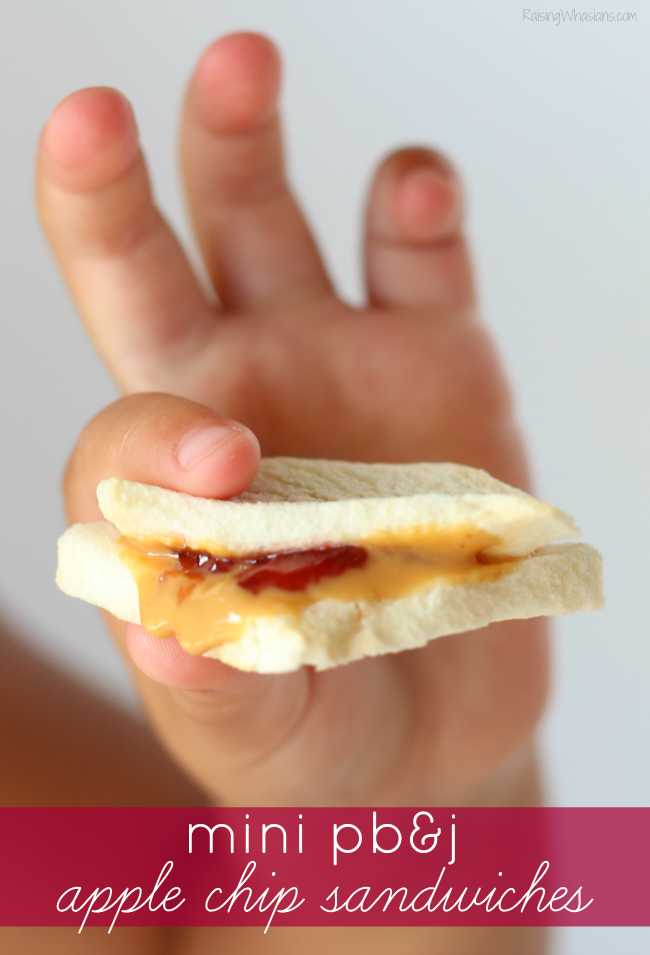 Mini PBJ apple chip sandwiches