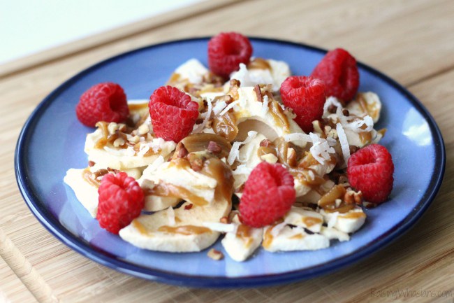 5-Minute Sweet and Spicy Chicken Salad - RaisingWhasians.com Apple nachos for kids