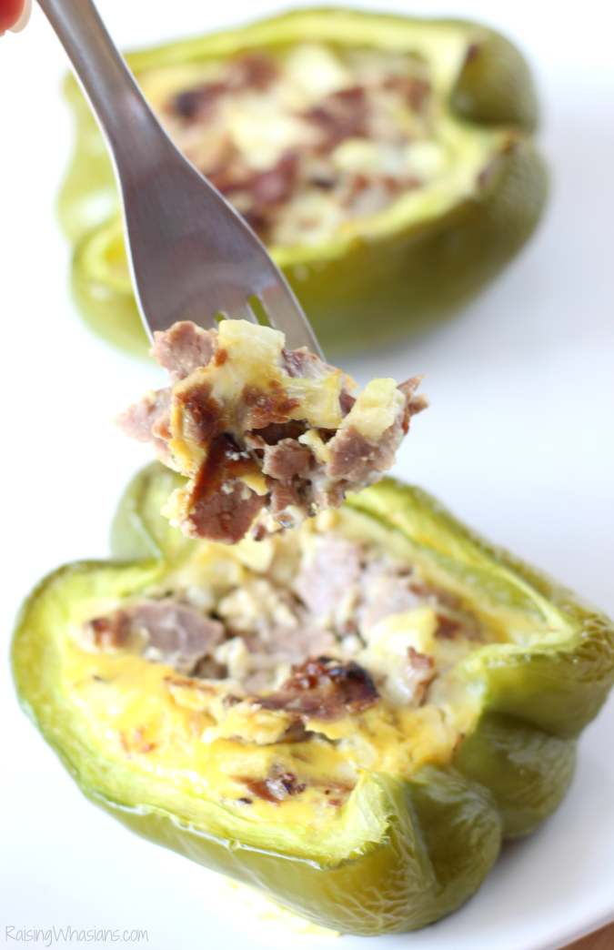 Breakfast Philly Cheesesteak Stuffed Peppers | Low carb, high protein breakfast with Philly Cheesesteak & Stuffed Peppers together in this tasty recipe #Breakfast #Recipe #BreakfastRecipe