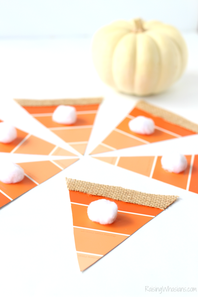 Ombre Paint Chip Pumpkin Pie Craft + 72 More Fall Crafts - Raising Whasians Pumpkin pie banner craft
