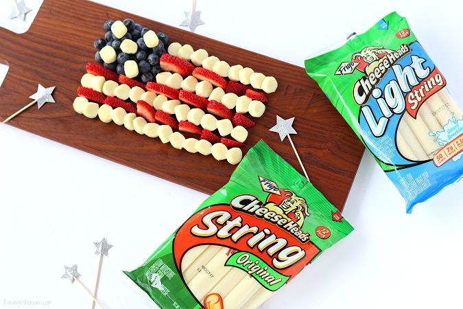Kid-Approved Fourth of July Cheese Platter - Raising Whasians Frigo cheese heads snack idea summer Celebrate Independence Day with a Fourth of July Cheese Platter, Kid-Approved! Perfect healthy appetizer/snack for your family party, American Flag inspired #IndependenceDay #FourthofJuly #Recipe #Snack #HealthyRecipe #Appetizer