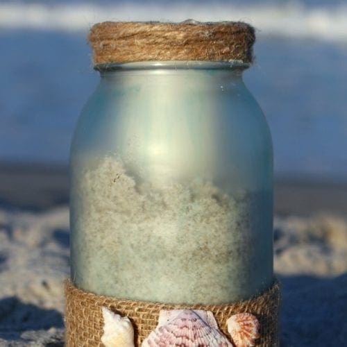 DIY sea glass mason jar candle holder