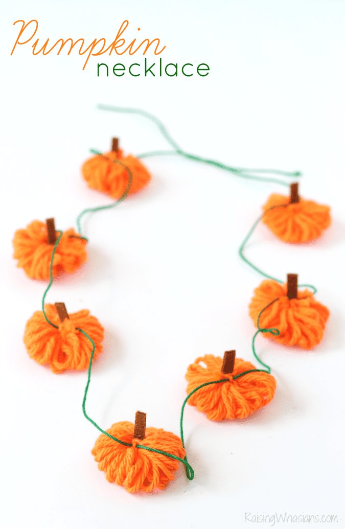 Easy yarn pumpkin necklace craft
