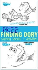 Free finding Dory coloring sheets kids activities