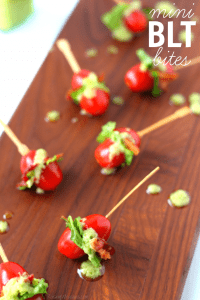 Mini BLT bites with avocado vinaigrette dressing