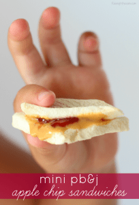 Mini PBJ apple chip sandwiches