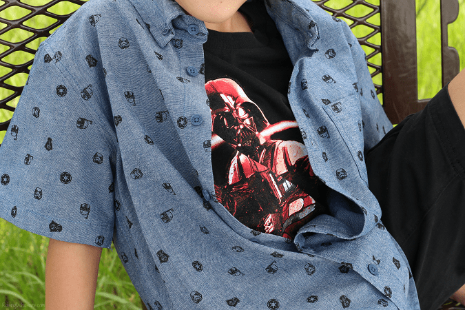 3 Unique Boys Back to School Outfits for Under $50 + Kohl's Coupon - Raising Whasians Star wars buttons down shirt Kohl's
