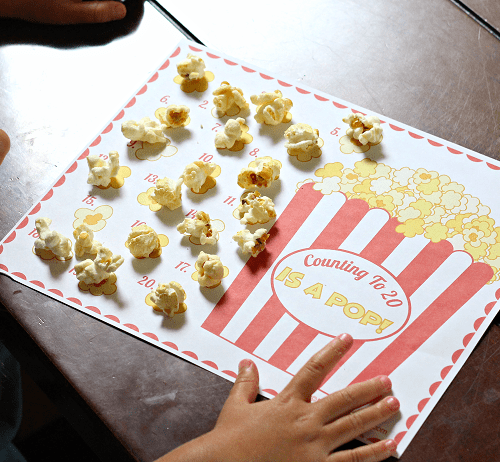 Free popcorn counting printable for preschoolers