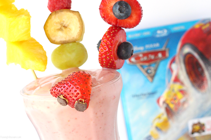 "Fabulous" Lightning McQueen Smoothie to Celebrate Cars 3 on Blu-Ray - Raising Whasians Celebrate Cars 3 on Blu-Ray with this FABULOUS Lightning McQueen Smoothie | Perfect Disney Cars party drink, healthy kids snack idea #Smoothie #Recipe #Disney #partyplanning #movieparty