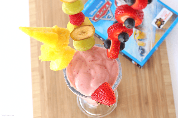 "Fabulous" Lightning McQueen Smoothie to Celebrate Cars 3 on Blu-Ray - Raising Whasians Celebrate Cars 3 on Blu-Ray with this FABULOUS Lightning McQueen Smoothie | Perfect Disney Cars party drink, healthy kids snack idea #Smoothie #Recipe #Disney #partyplanning #movieparty
