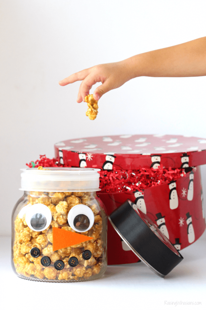 DIY Popcorn Snowman Jar | Easy Holiday Gift Idea - Raising Whasians Easy diy Christmas popcorn gift