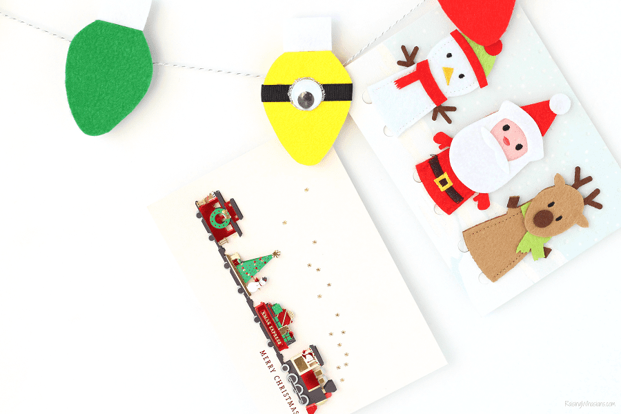 Festive DIY Minions Garland for a (NON) Despicable Christmas Card Display - Raising Whasians Minions Christmas card display