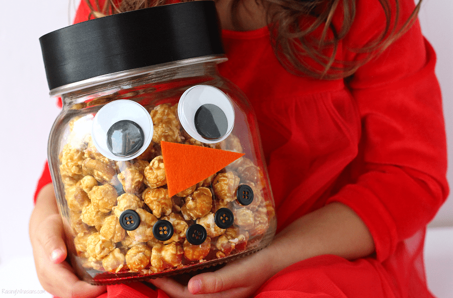 DIY Popcorn Snowman Jar | Easy Holiday Gift Idea - Raising Whasians Snowman popcorn jar
