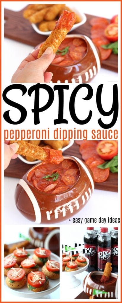 Kick-up your game day eats with this quick and easy Spicy Pepperoni Sauce, perfect for dipping with Farm Rich Snacks + easy game day ideas for busy moms #Recipe #FootballParty #partyPlanning