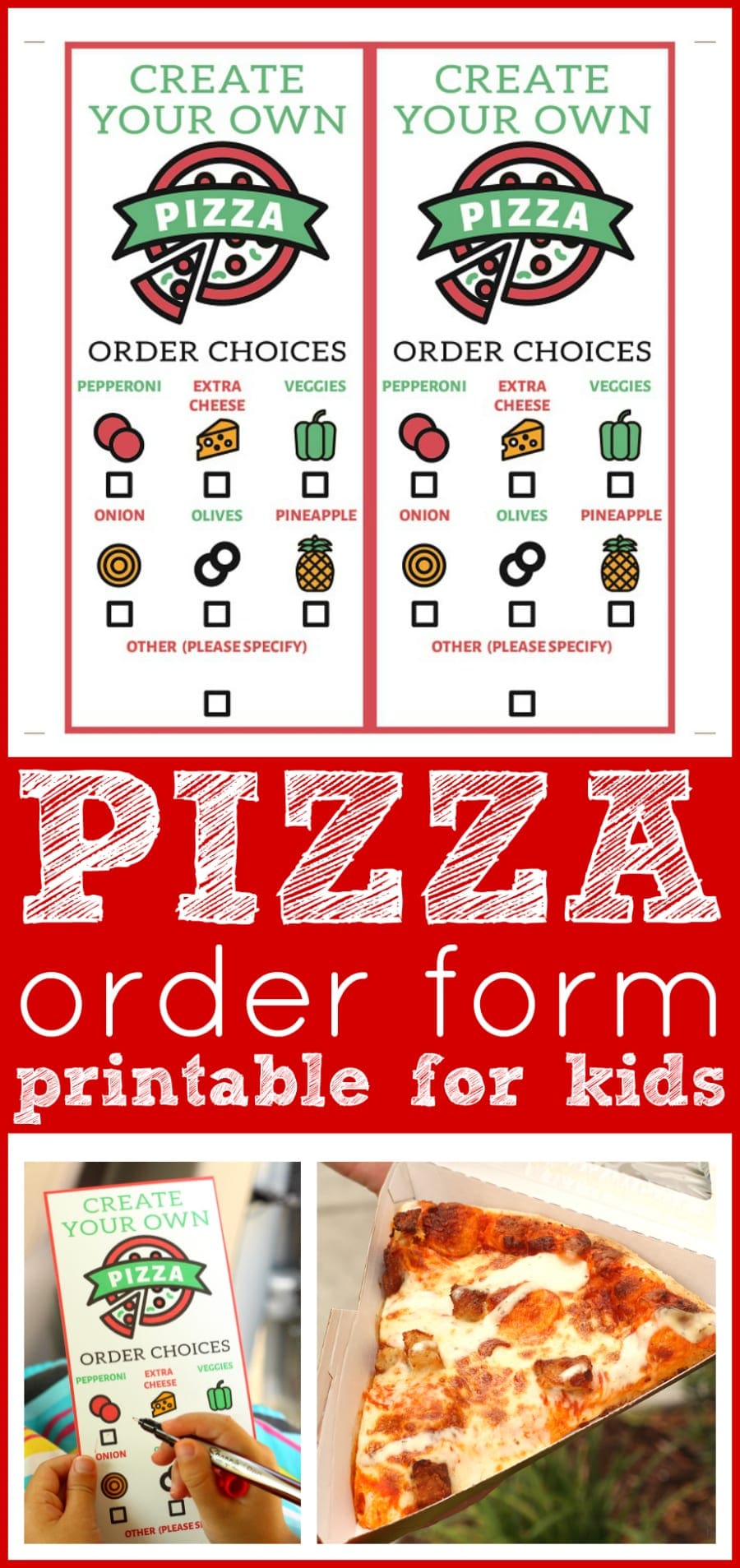 Pizza order form for kids
