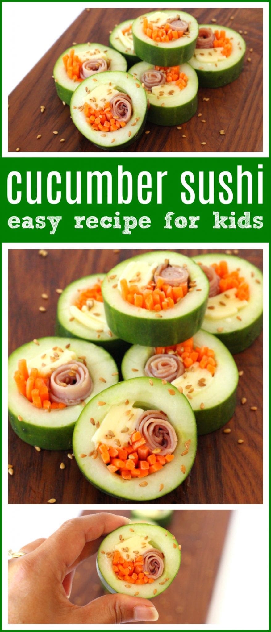 Kid Friendly Cucumber Sushi for Back-to-School | Quick & fun kids lunchbox idea - perfect for school lunches! Healthy & easy gluten & sandwich free recipe - This school lunch recipe would be perfect for a gluten free meal plan or as an appetizer for a party. #GlutenFree #GlutenFreeRecipe #LunchBox #LunchBoxRecipe #MealPlan #appetizer