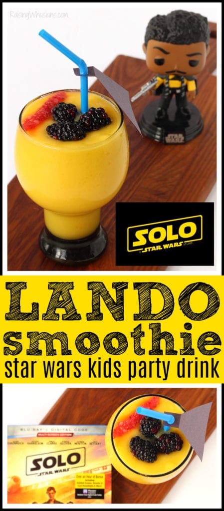 Star wars party ideas Lando Calrissian Smoothie for Solo: A Star Wars Story on Blu-Ray Lando Calrissian Smoothie for Solo: A Star Wars Story on Blu-Ray on September 25, 2018 | Celebrate the DVD release with this kid friendly party drink idea #Smoothie #Recipe #StarWars #SmoothieRecipe 